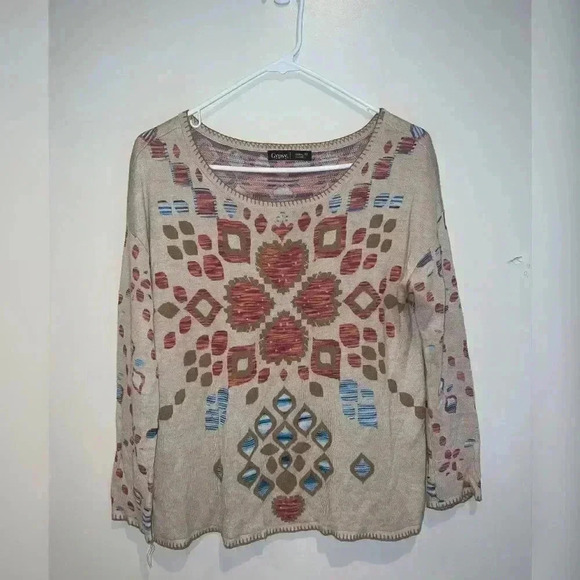 Gypsy 05 Global Village Girisha Intarsia Boho Pullover Sweater - Picture 4 of 5